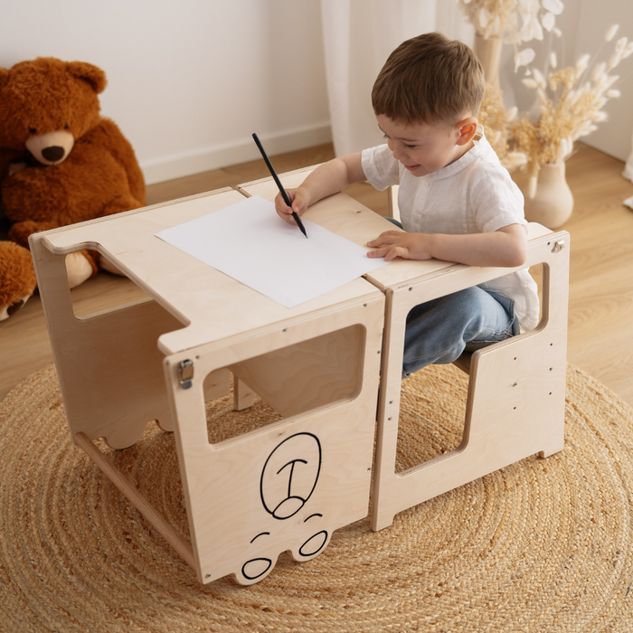 Torre Montessori 3 in 1 Tavolo e Sedia