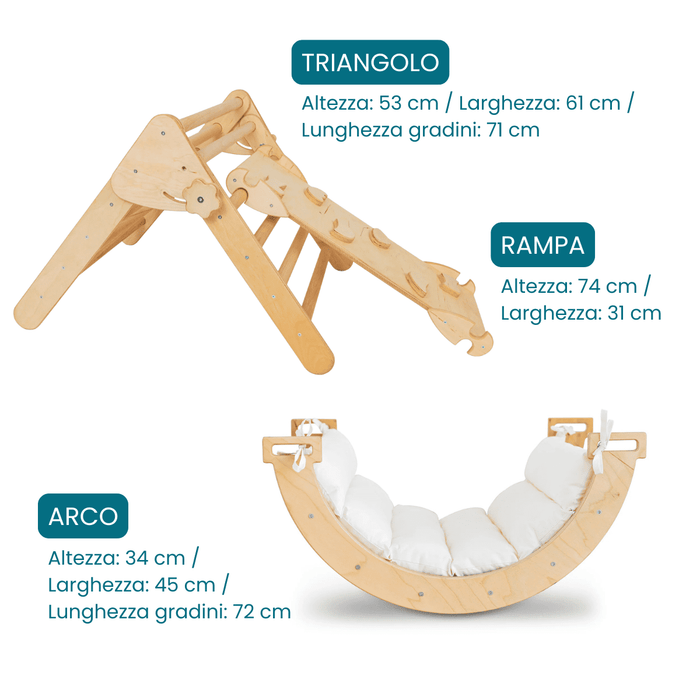 Maxi Set 3 Pezzi Pikler Triangolo + Rampa + Arco