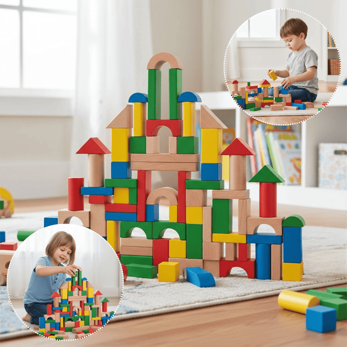 Blocchi Costruzione Legno 100 Pezzi