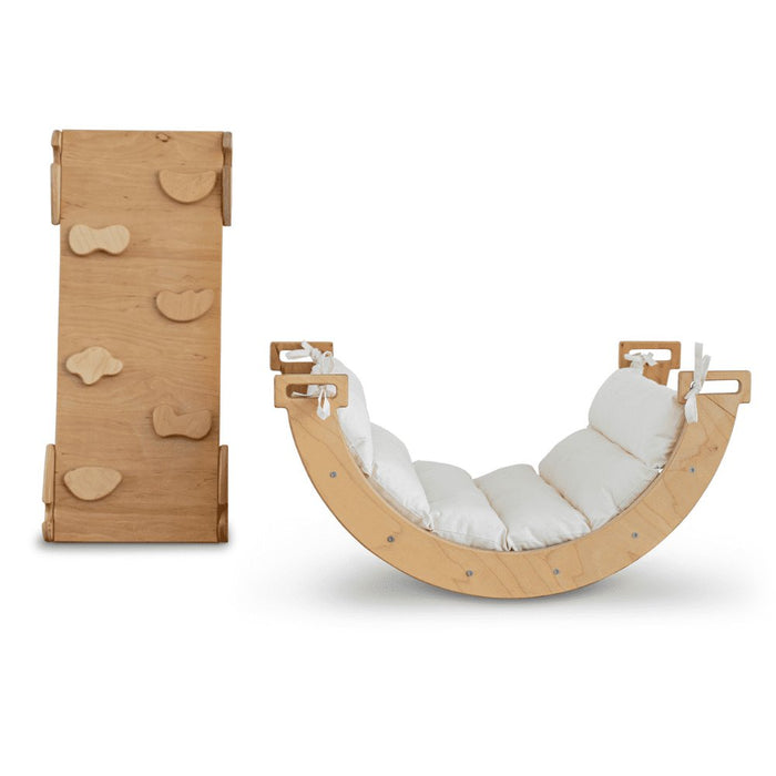 Mini Arco Da Arrampicata In Legno Con Cuscino – Palestra Montessori, 78x47x37 Cm, Grigio, Per Stimolare Le Capacità Motorie Dei Bambini