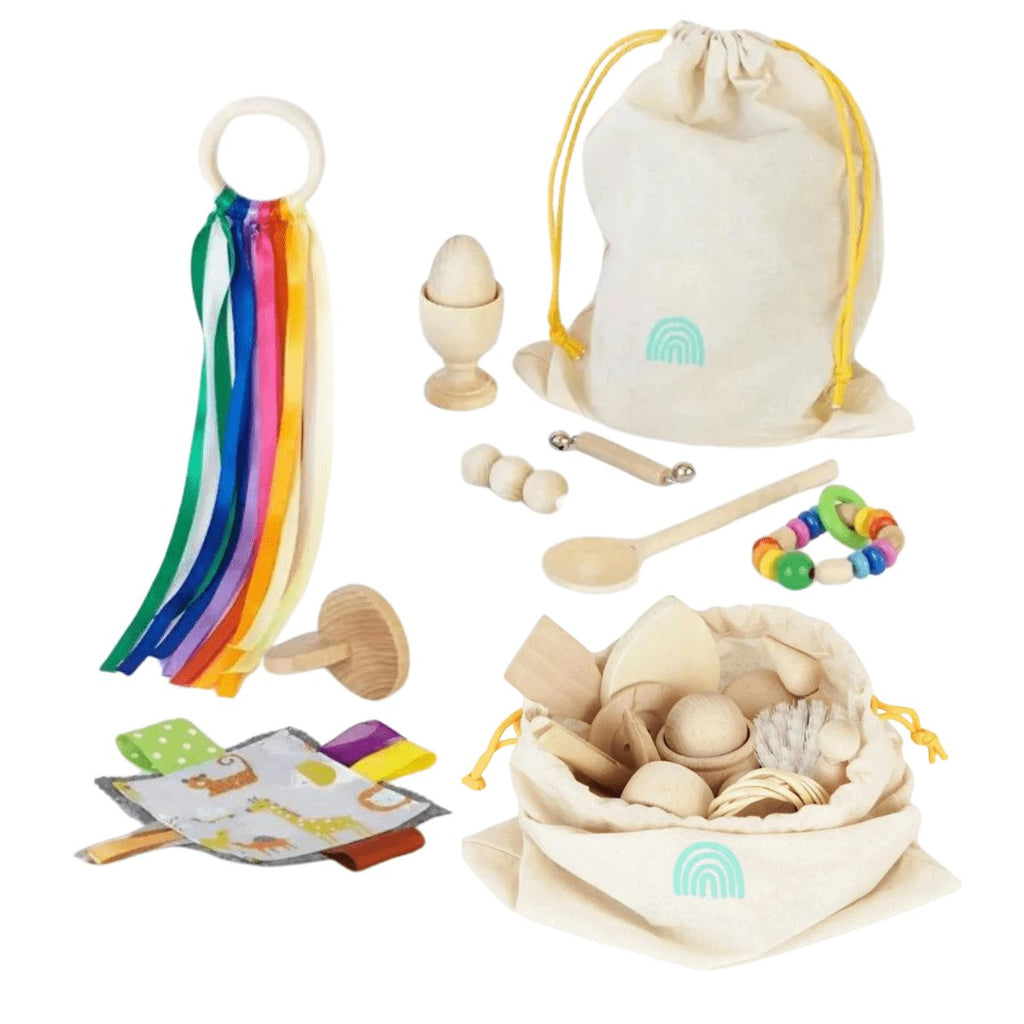 SUQ Montessori Giocattolo In Legno – Bastone E Tre Coperchi – 27 Pezzi – Giochi Educativi 1+ Anno