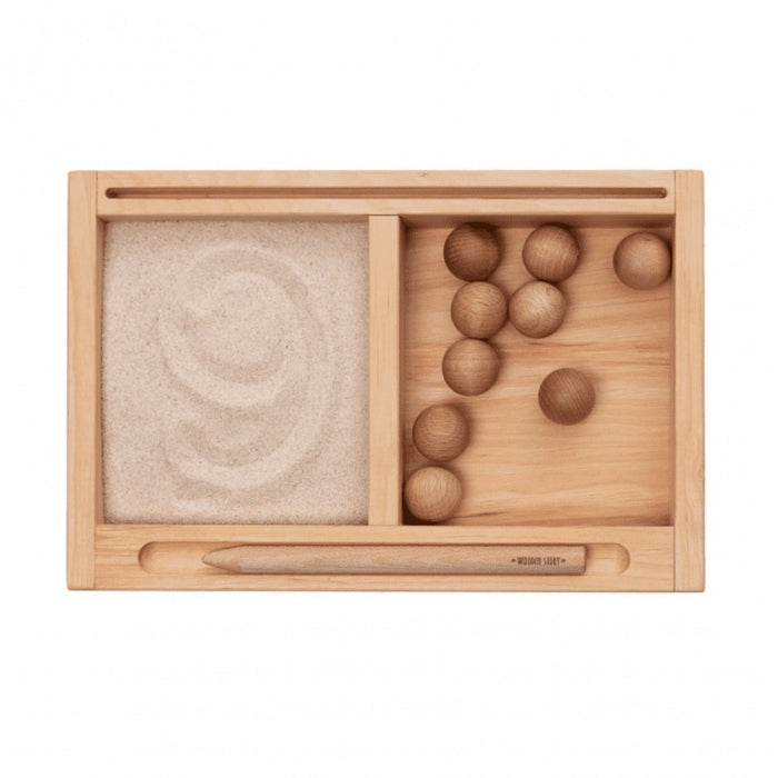 Gioco Educativo Vassoio Montessori Legno con Sabbia e Penna - FREEKIDS MONTESSORI