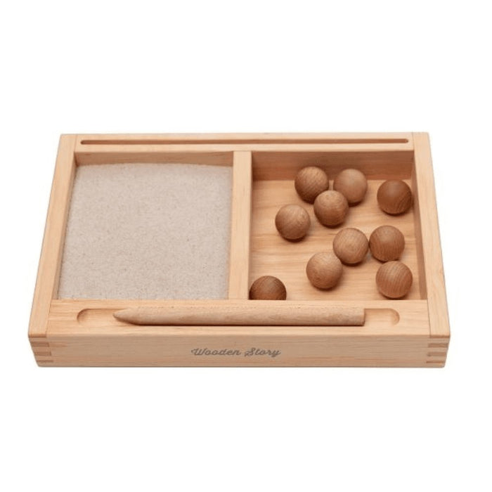 Gioco Educativo Vassoio Montessori Legno con Sabbia e Penna - FREEKIDS MONTESSORI