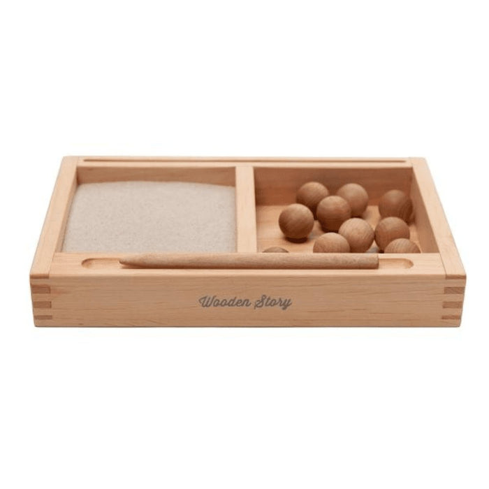 Gioco Educativo Vassoio Montessori Legno con Sabbia e Penna - FREEKIDS MONTESSORI
