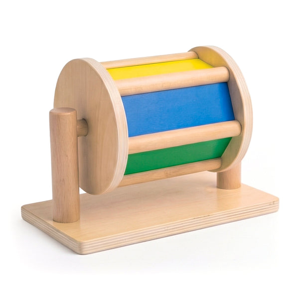 Tamburo Rotante Montessori In Legno Con Specchio – Giocattolo Sensoriale 2 In 1 Per Neonati E Bambini 6 Mesi+, Multicolore 21x13x15,5 Cm